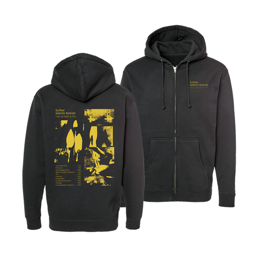 Official Further Seems Forever - 70% Cotton / 30% Polyester blend heavyweight hoodie featuring the tracklist design. 