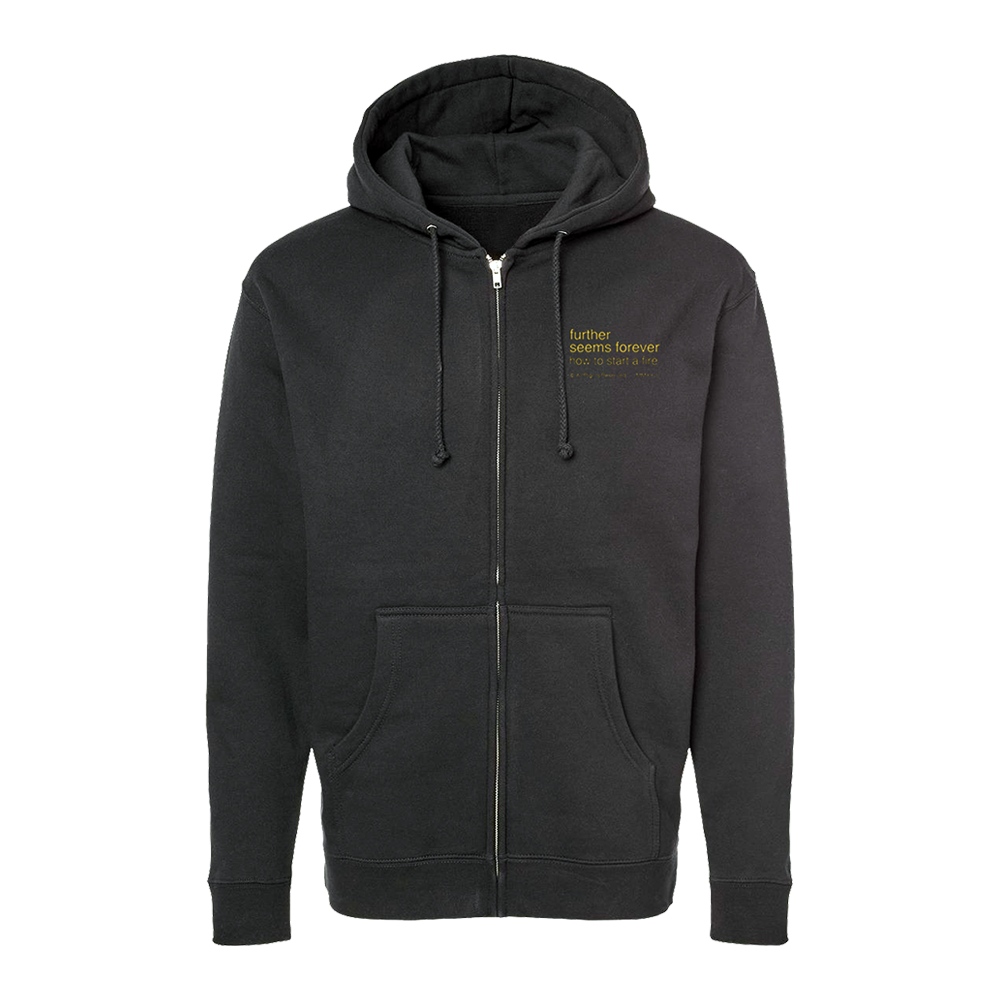 Official Further Seems Forever - 70% Cotton / 30% Polyester blend heavyweight hoodie featuring the tracklist design. 